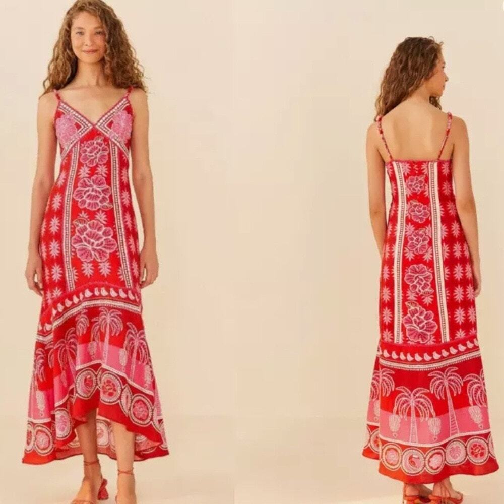 Farm Rio Embroidered Linen Maxi Dress